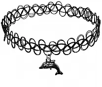 Тату-чокер Tattoo Choker черный с кулоном Дельфин