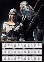 Календарь бумажный А3 на 2025 год The Witcher 3 Wild Hunt Geralt and Ciri