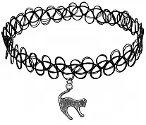 Тату-чокер Tattoo Choker черный с кулоном Кошечка